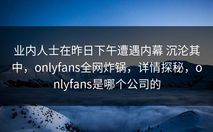 业内人士在昨日下午遭遇内幕 沉沦其中，onlyfans全网炸锅，详情探秘，onlyfans是哪个公司的